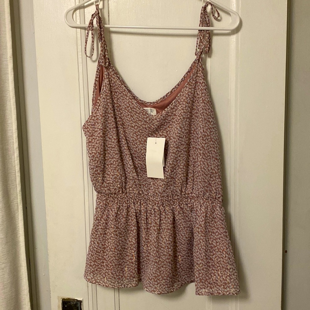 BNWT- Peplum / empire waist mauve print spaghetti strap tank top